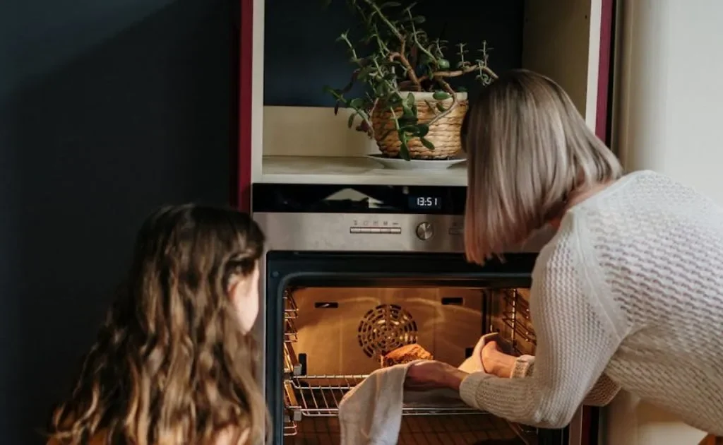 Gluten free banana muffins in the oven