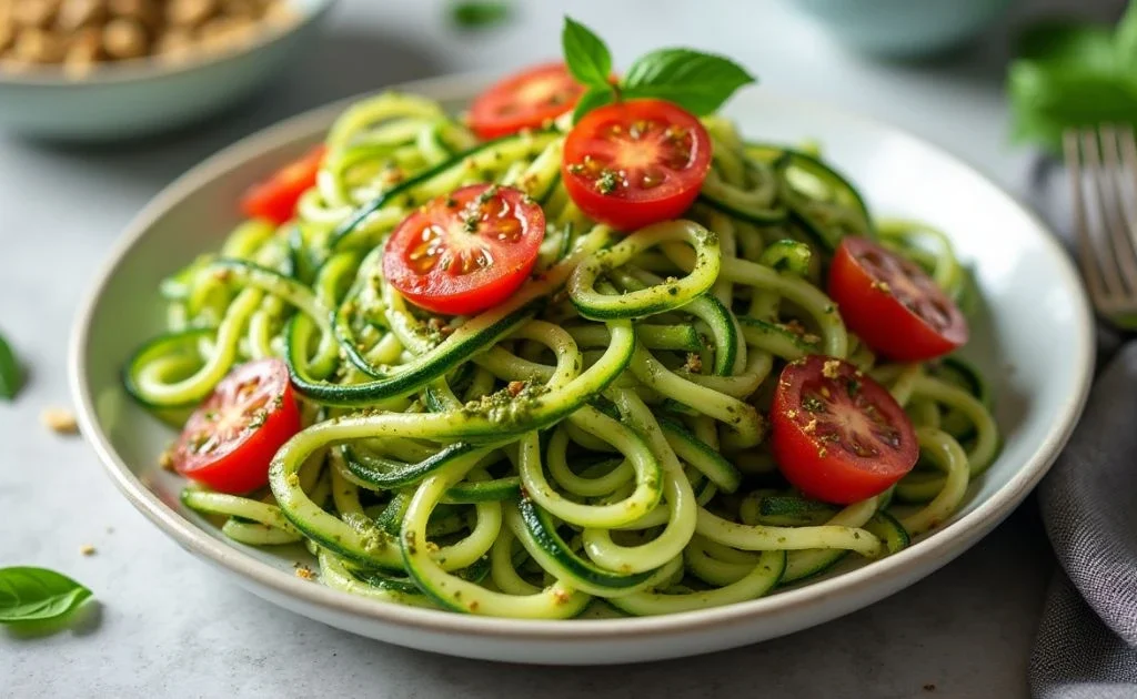 Creamy Pesto Zoodles with Cherry Tomatoes