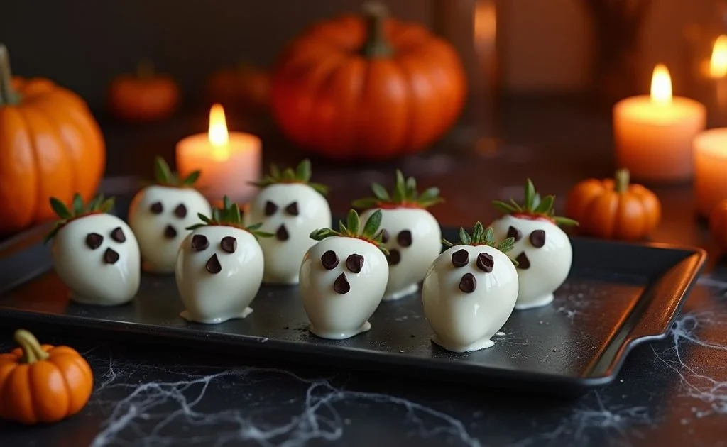 Creepy Chocolate-Covered Ghost Strawberries