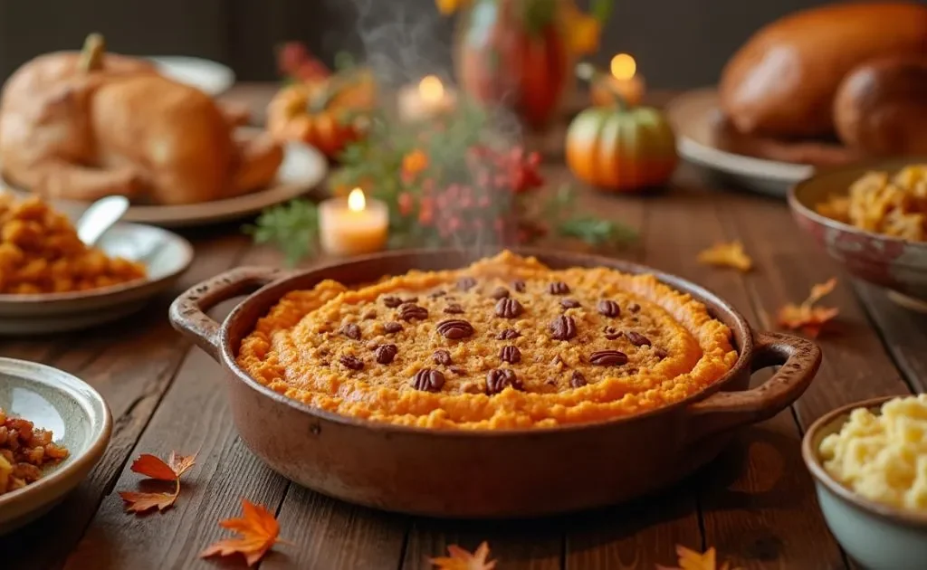 Sweet Potato Casserole with a Pecan Crumble Topping