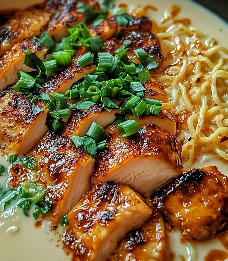 Fiery Chicken Ramen with Creamy Garlic Sauce