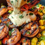 Grilled Shrimp Bowl with Avocado, Corn Salsa & Creamy Sauce