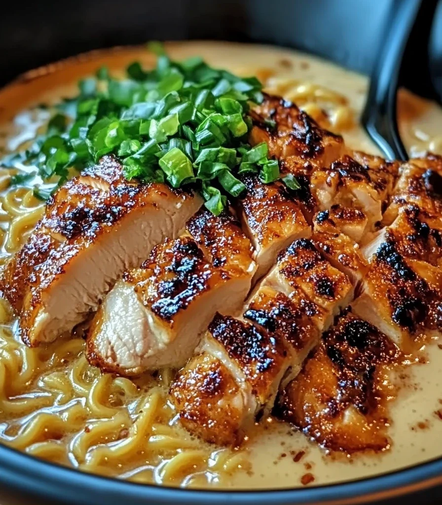 Fiery Chicken Ramen with Creamy Garlic Sauce