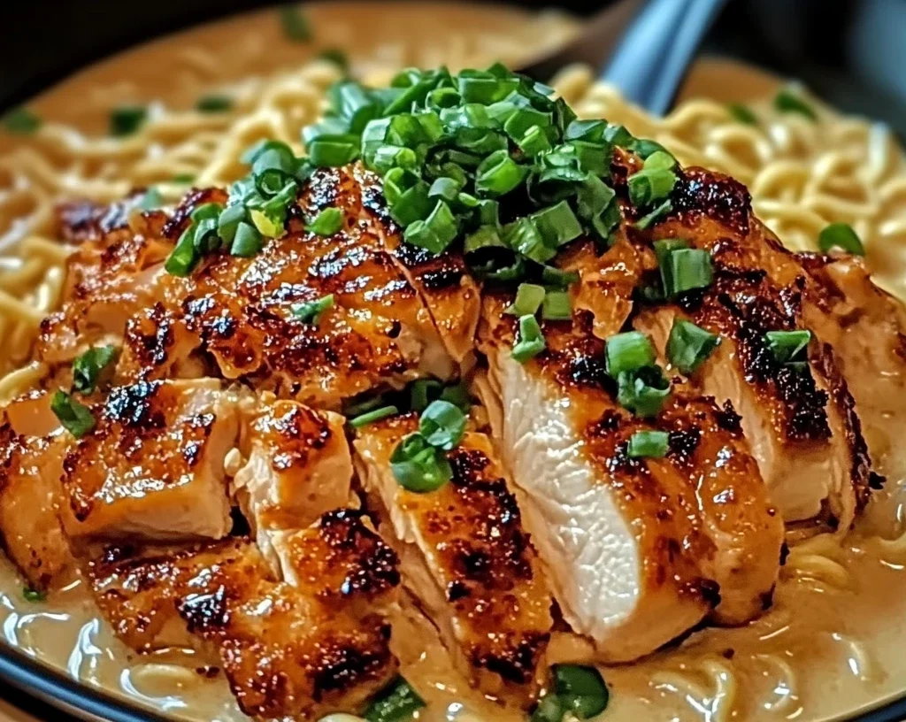Fiery Chicken Ramen with Creamy Garlic Sauce