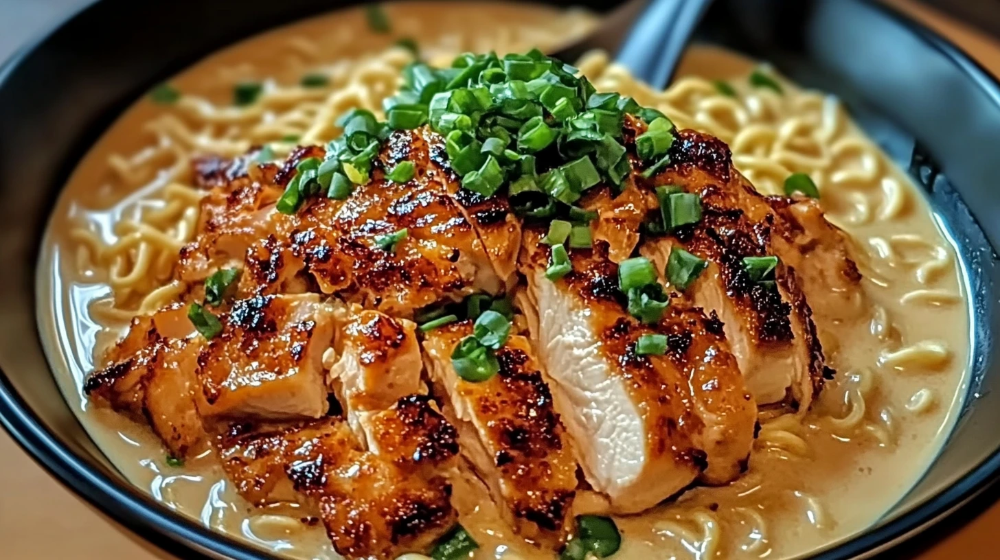 Fiery Chicken Ramen with Creamy Garlic Sauce