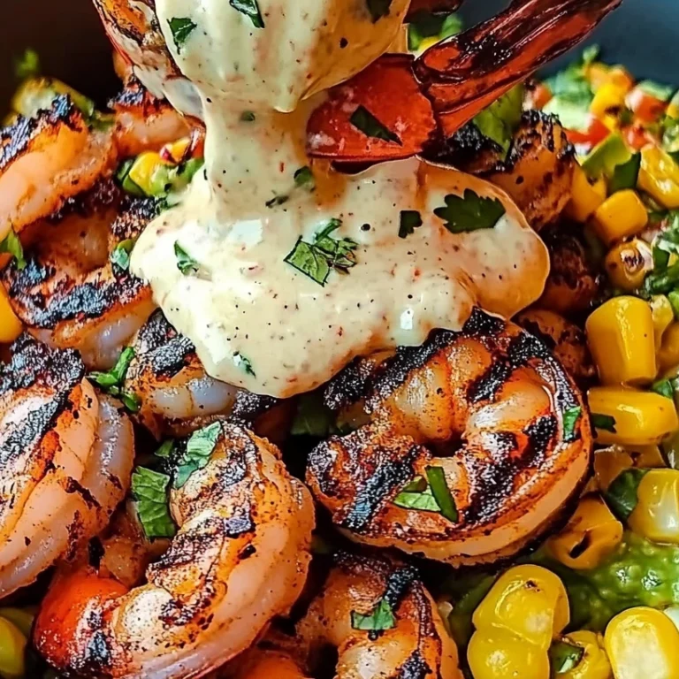 Grilled Shrimp Bowl with Avocado, Corn Salsa & Creamy Sauce