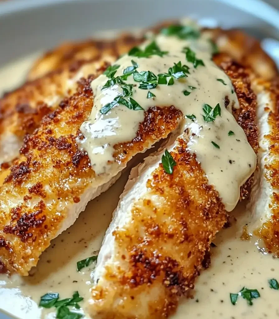 Parmesan Crusted Chicken with Creamy Garlic Sauce