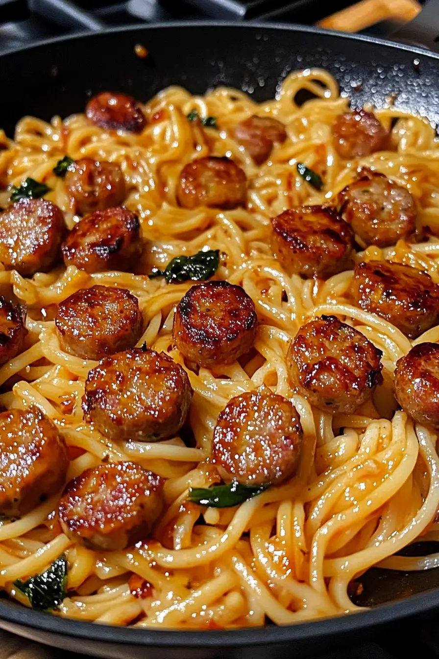Sticky Honey Garlic Sausage Pasta Skillet