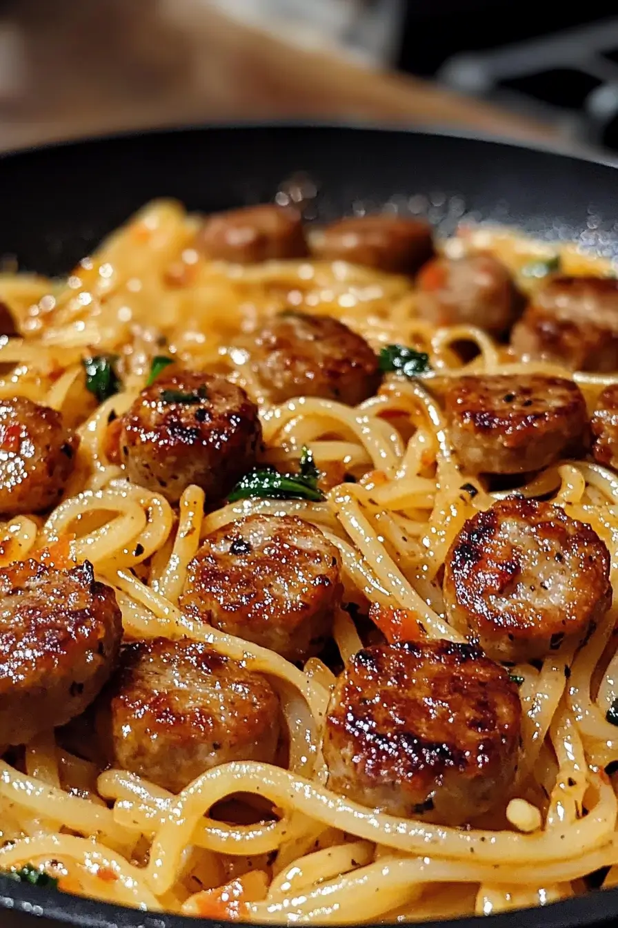 Sticky Honey Garlic Sausage Pasta Skillet