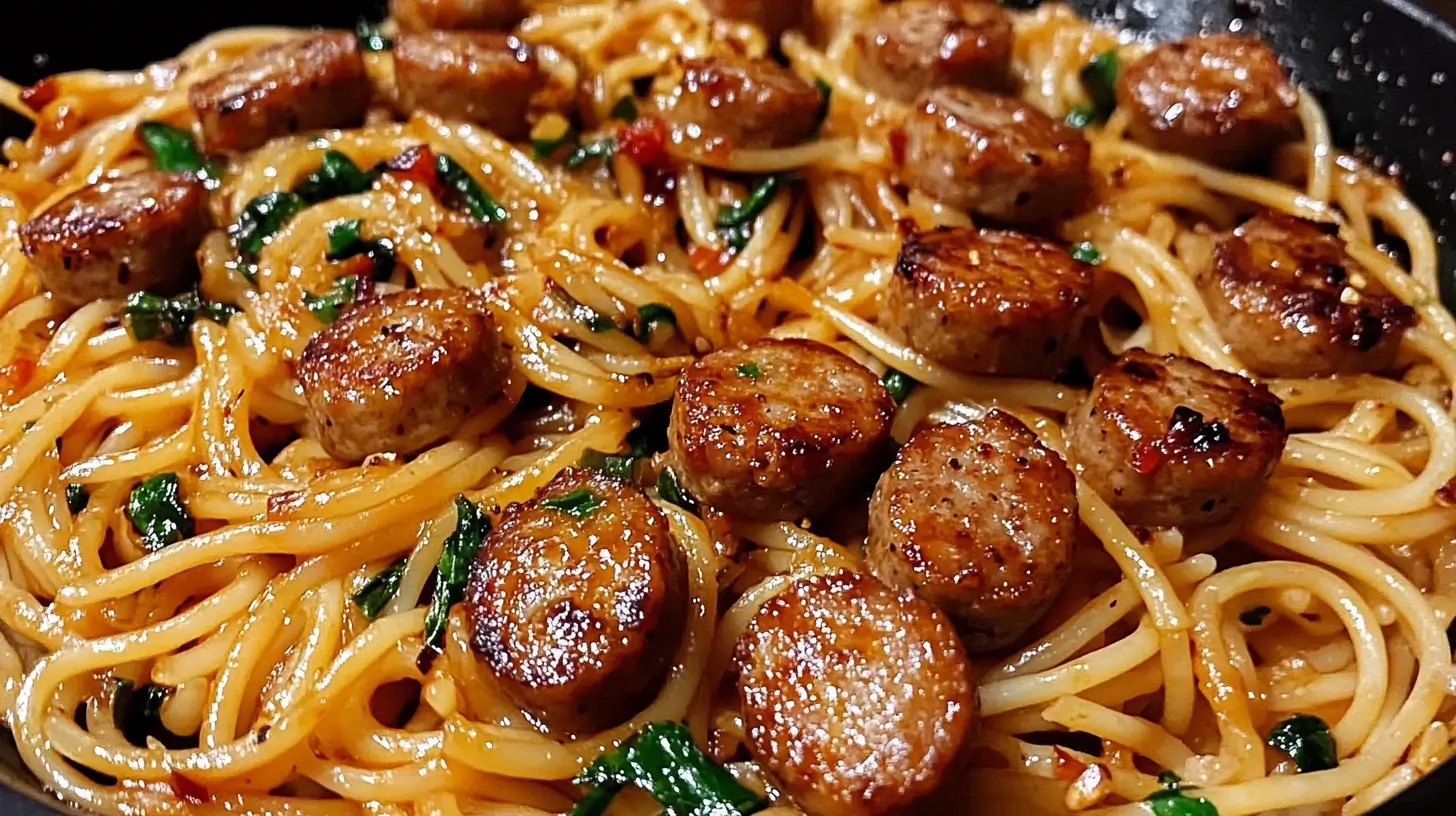 Sticky Honey Garlic Sausage Pasta Skillet