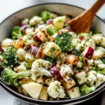 Apple broccoli cauliflower salad with crunchy ingredients and vibrant colors