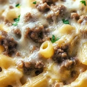 Cheesy Philly cheesesteak pasta served in a bowl with fresh herbs and toppings.