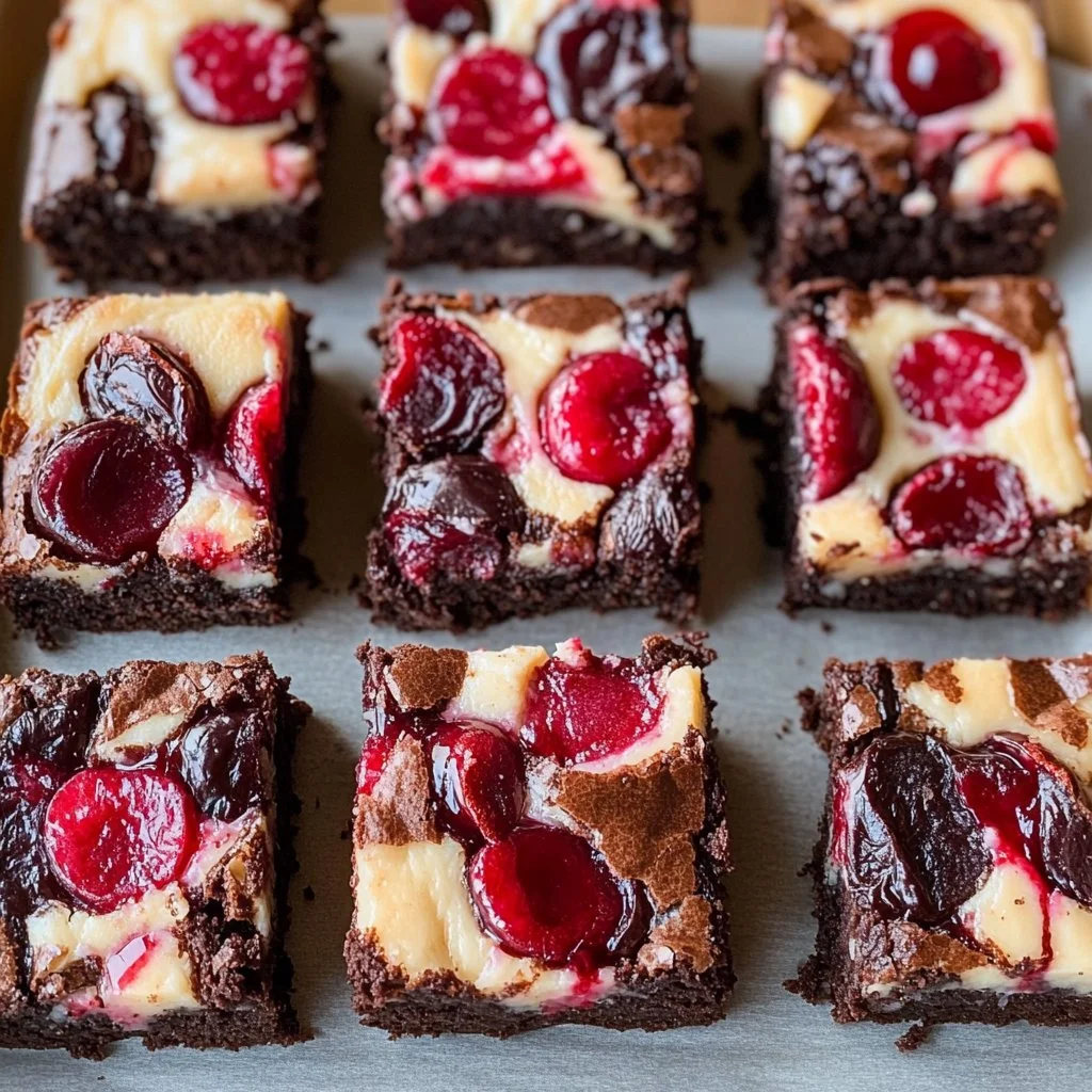 Delicious Cherry Cheesecake Brownies on a white plate