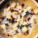 Delicious loaded baked potato soup in a bowl with toppings.