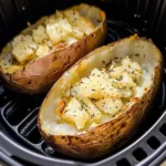 Air fryer baked potato ready to be served
