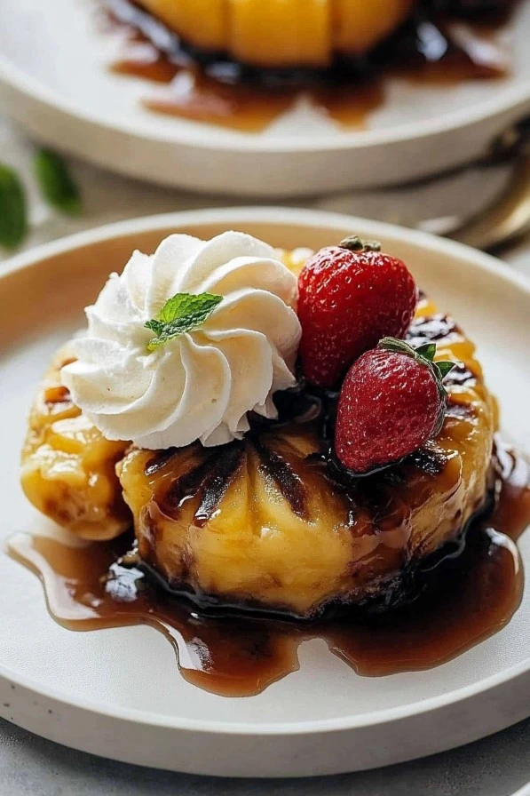 Delicious grilled pineapple slices caramelized on the grill