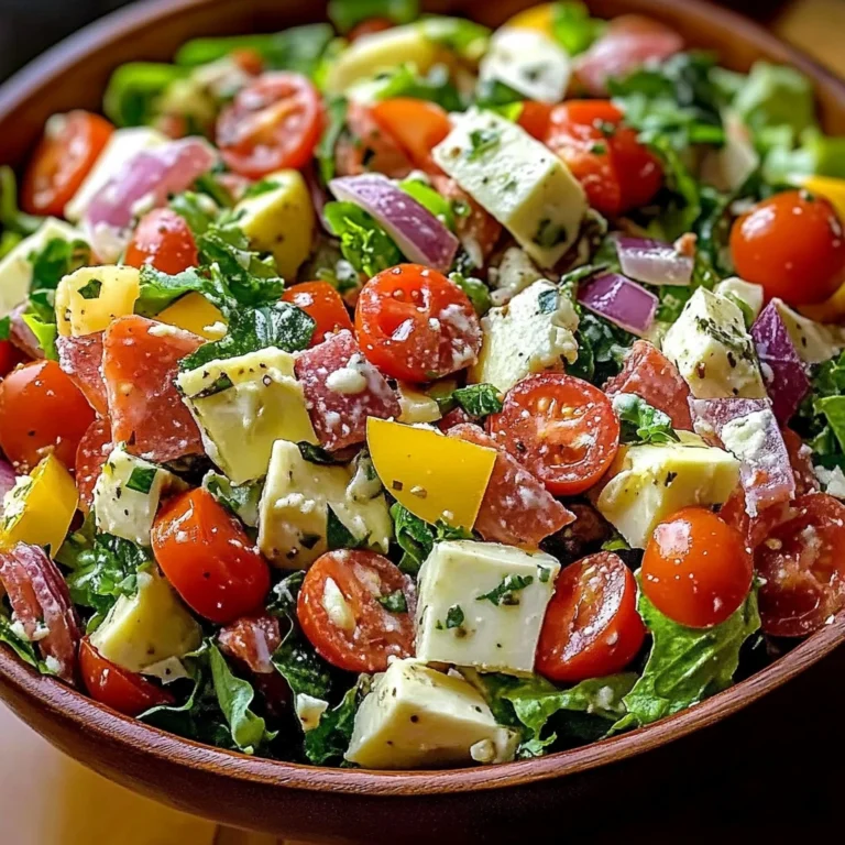 Colorful Italian Chopped Salad with vegetables, meats, and dressing on a plate
