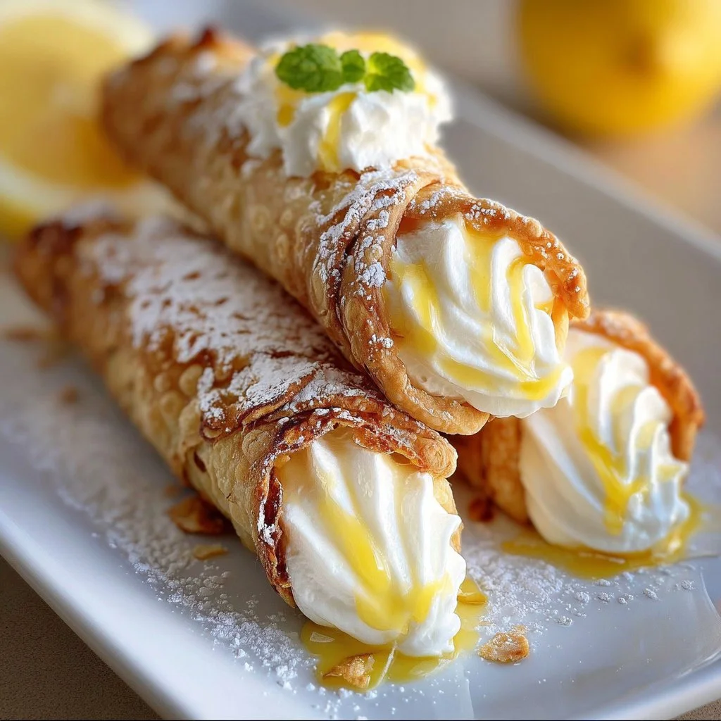 Lemon Meringue Pie Cannoli with zesty lemon filling and fluffy meringue topping