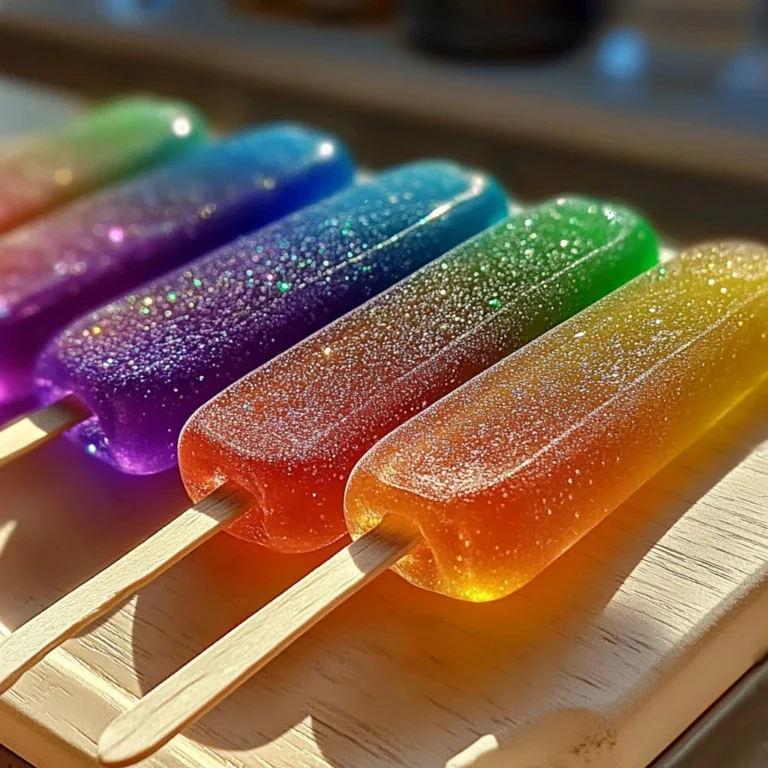 Colorful rainbow gummy tequila pops arranged on a festive table.