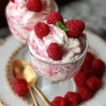 Delicious Raspberry Rhubarb Fool dessert in a glass with fruit layers
