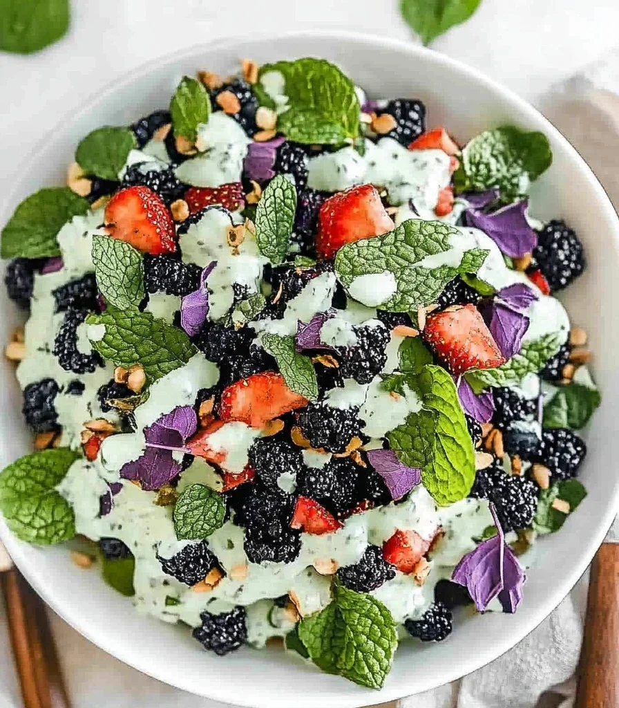 Delicious superfood berry salad with fresh strawberries, blueberries, and raspberries