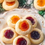 A plate of delicious homemade thumbprint cookies filled with colorful jam