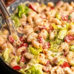 Bowl of delicious Tuna Macaroni Salad with fresh ingredients