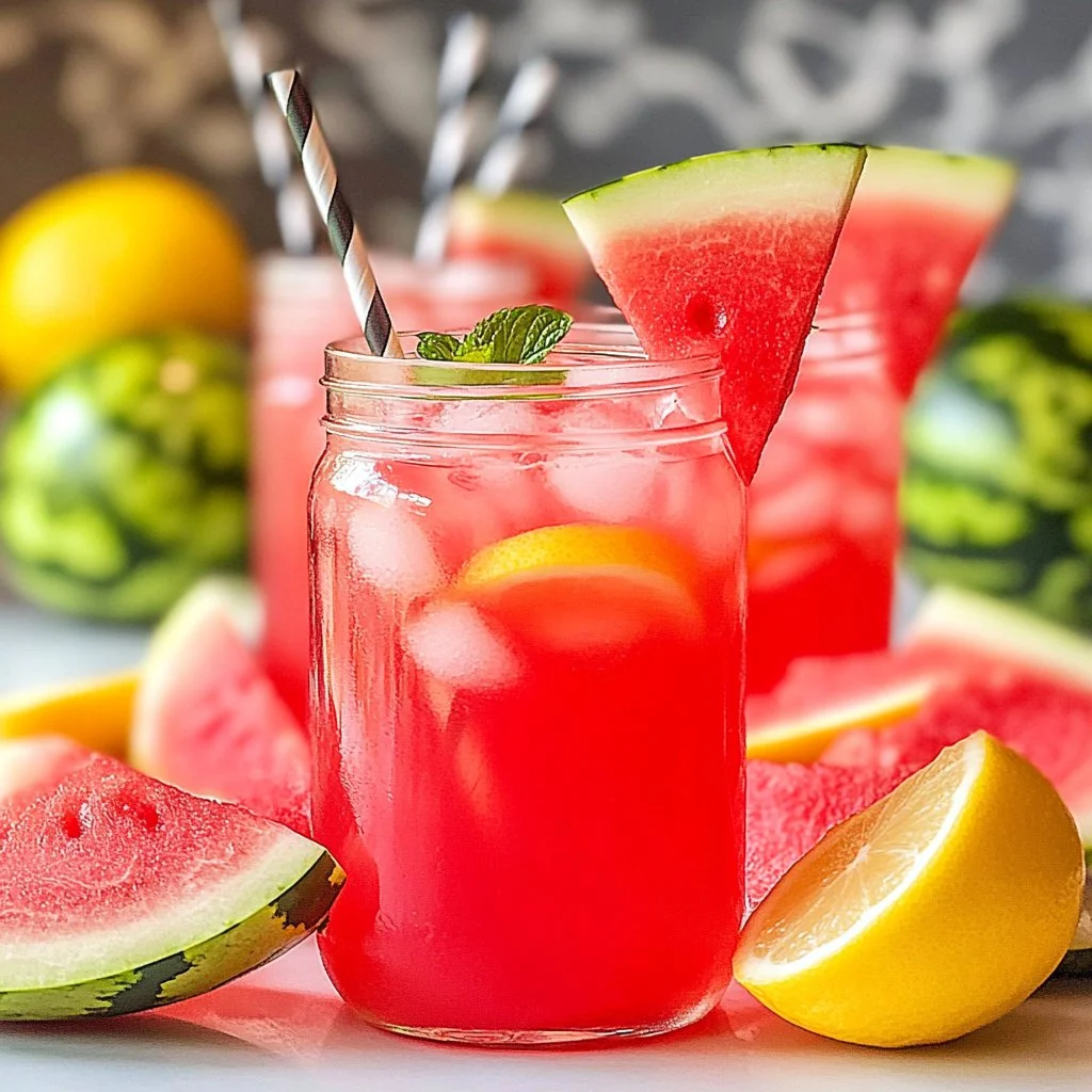 Refreshing Watermelon Lemonade served in a glass with mint leaves