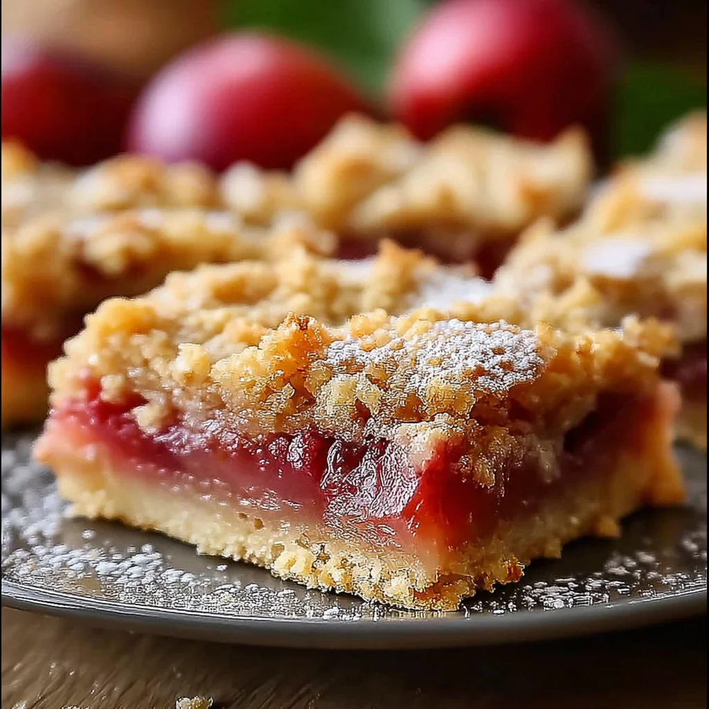 Delicious Rhubarb Shortbread Bars with a crumbly texture and vibrant rhubarb filling.