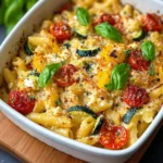 Creamy baked feta pasta served with fresh herbs and tomatoes