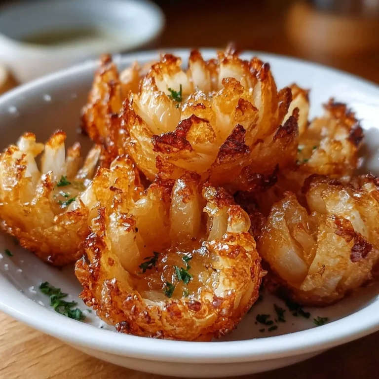 Delicious bite-sized blooming onions served with dipping sauce