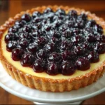 Blueberry lemon curd tart with fresh blueberries and a golden crust
