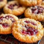 Buttery raspberry crumble cookies with a crumbly topping and fresh raspberries.