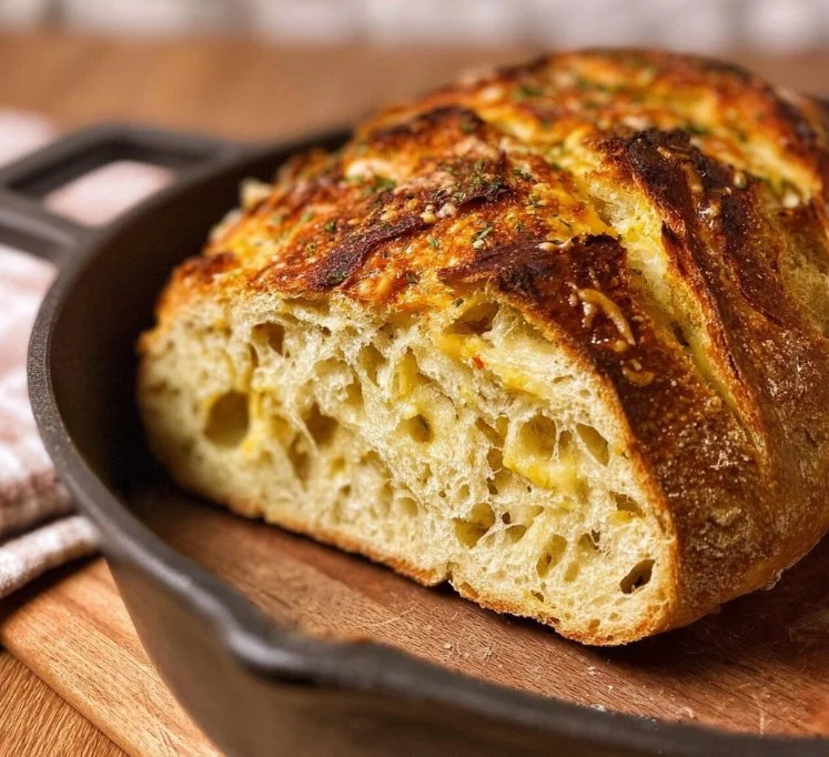 Freshly baked Italian Herb and Cheese Sourdough Bread with a golden crust