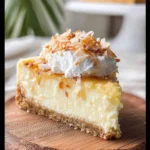 Delicious slice of Coconut Cheesecake with coconut topping