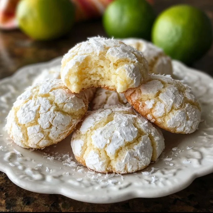 Delicious Coconut Key Lime Crinkle Cookies on a plate.