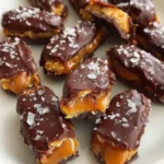 Homemade Date Snickers bars made with dates, nuts, and chocolate.