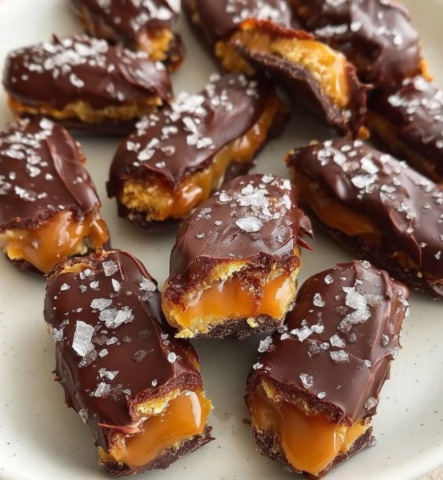 Homemade Date Snickers bars made with dates, nuts, and chocolate.