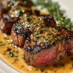 French Seared Steak with Cognac Cream Sauce