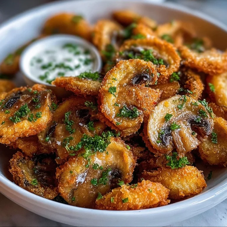 Plate of Fried Sliced Mushrooms with Ranch dip