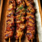 Delicious grilled Thai coconut chicken skewers with vibrant herbs and spices