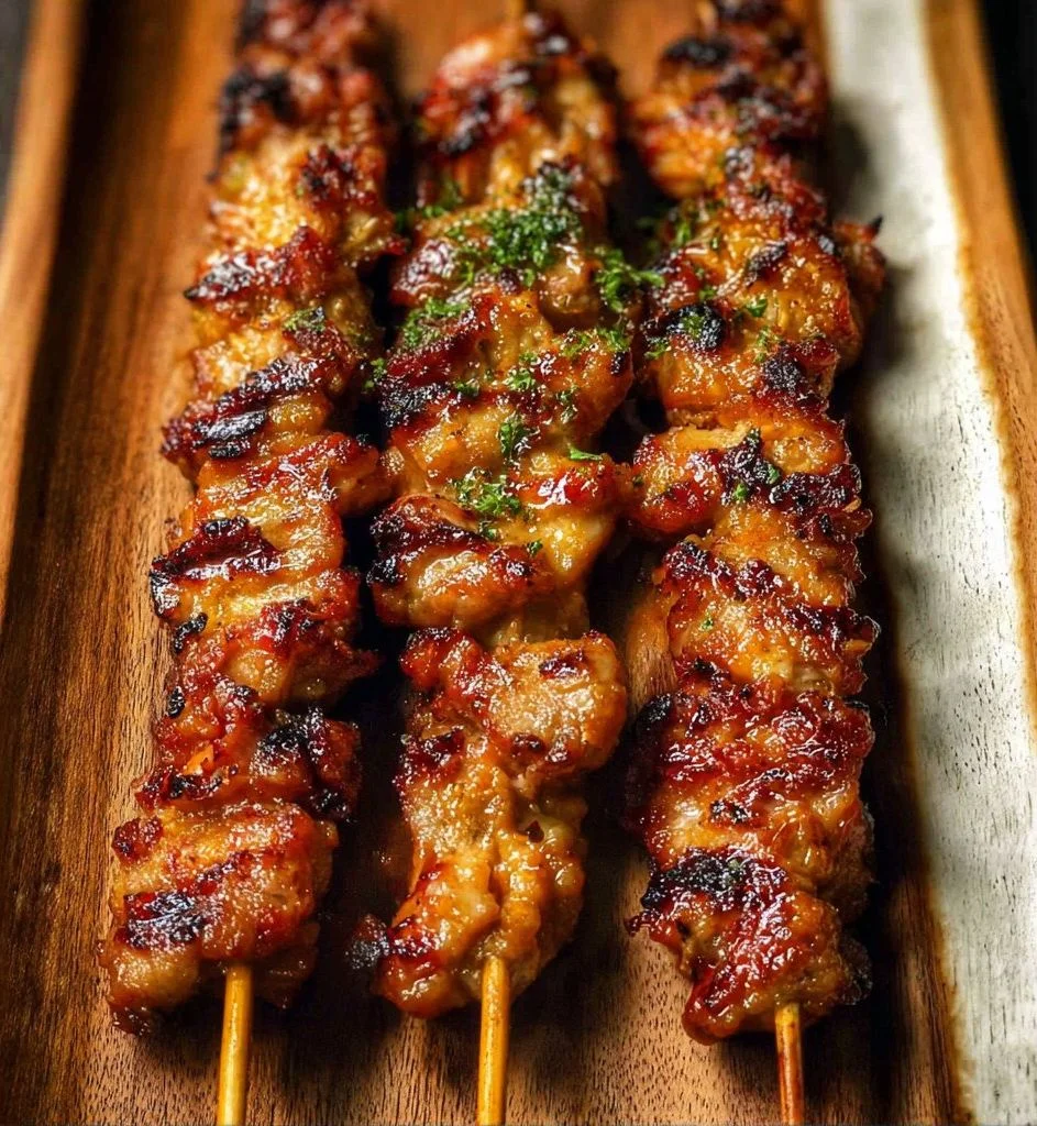 Delicious grilled Thai coconut chicken skewers with vibrant herbs and spices
