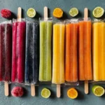 Colorful homemade freeze pops in various flavors for a cool summer treat