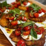 Italian Basil Chicken Cutlets with Tomato and Burrata Topping