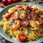 Delicious Lobster Pasta with prosciutto and tomato basil sauce