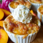 Delicious mini peach cobblers served in ramekins with fresh peaches and crumbly topping.