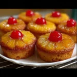 Delicious Pineapple Upside Down Cupcakes with caramelized pineapple topping.
