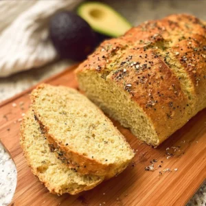 Freshly baked quinoa bread on a wooden board
