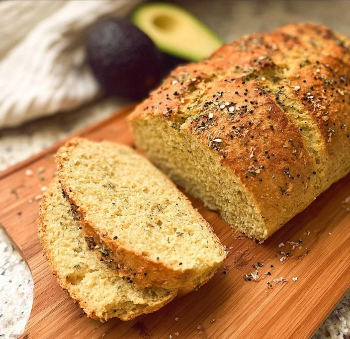 Freshly baked quinoa bread on a wooden board