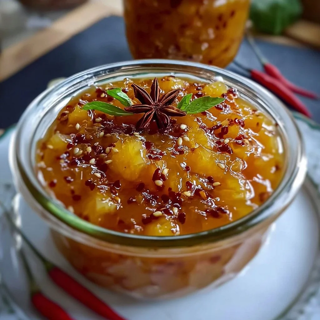 Homemade sweet pineapple and Ginger sauce in a bowl with fresh ingredients
